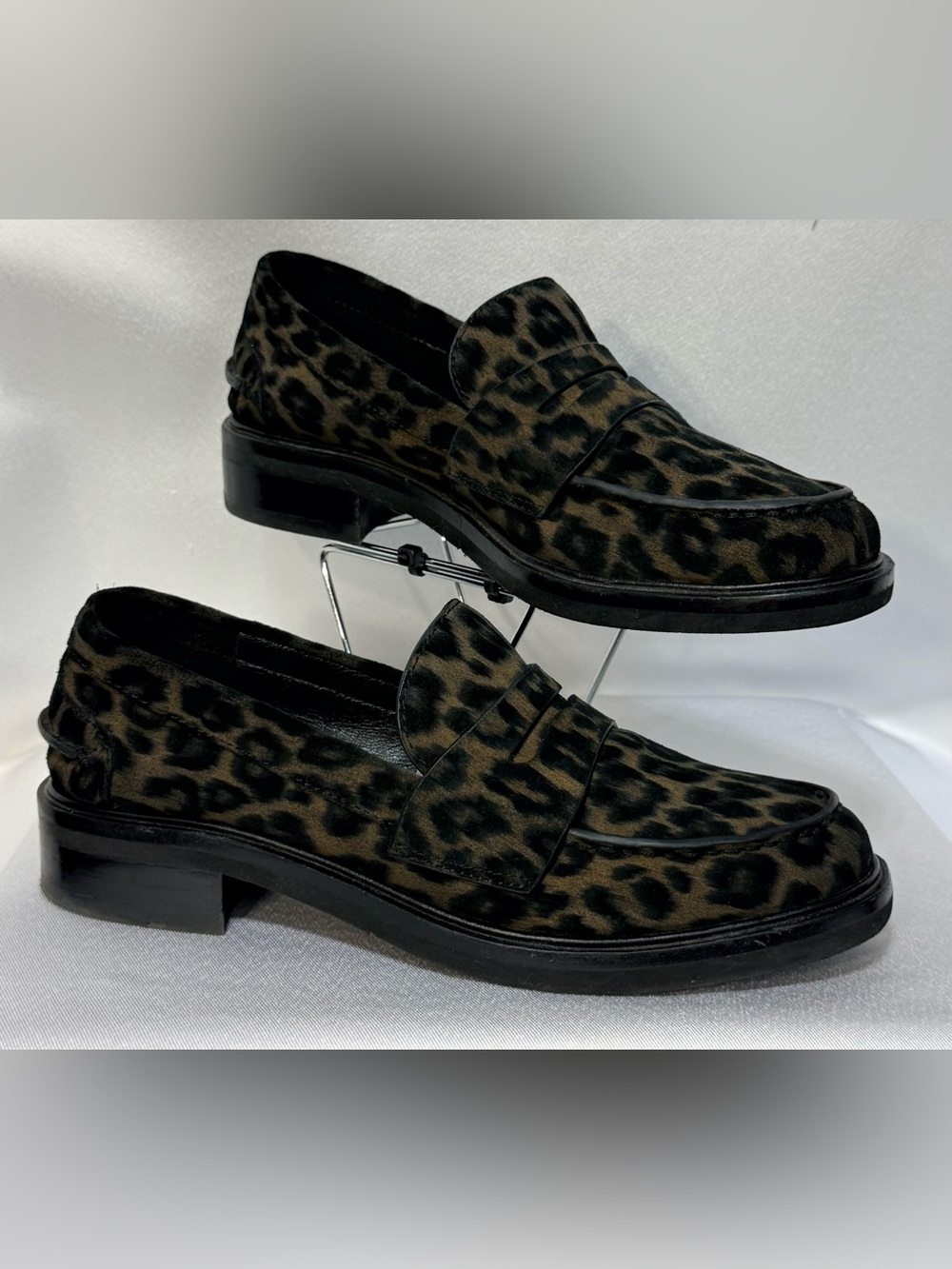 rag & bone Carter Leopard Calf Hair Penny Loafers 7.5